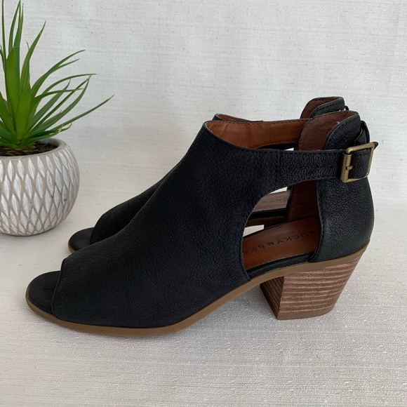 Lucky Brand | Shoes | Lucky Brand Barimo Black Nubuck Leather Peep Toe ...